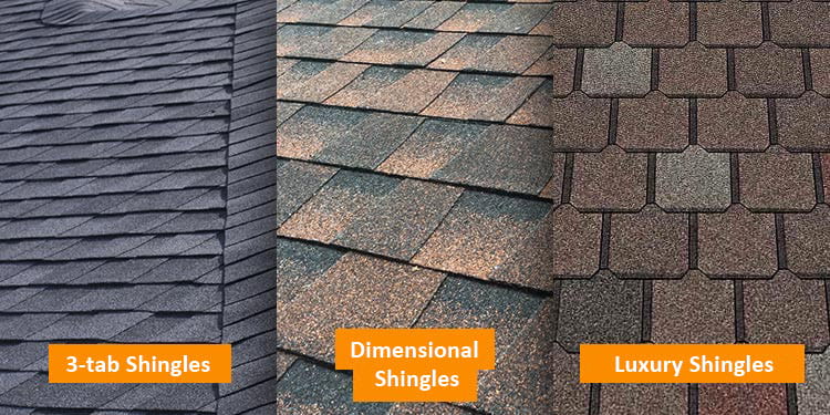 Types of asphalt shingle roof: three-tab shingles, dimensional shingle, luxury asphalt shingles