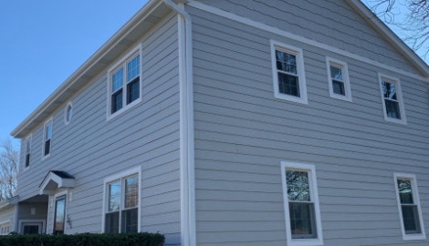LP SmartSide Shake siding and GAF shingle roof installation in Hinsdale project photo 3