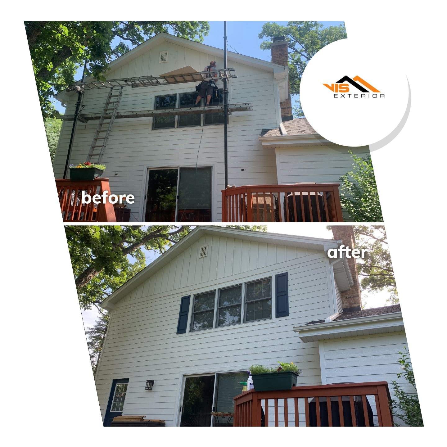 LP Diamond Kote siding installation and shingle roof replacement in Indian Head Park before after project photo