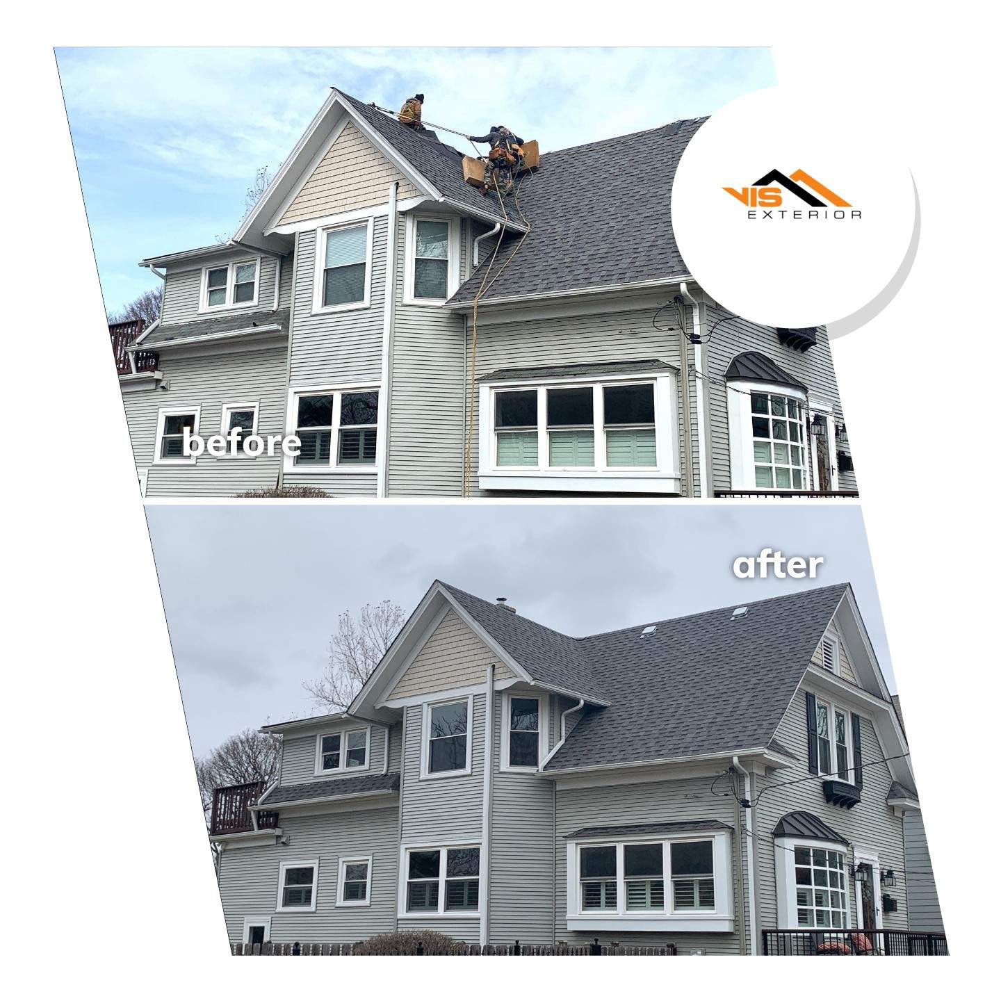Royal Estate siding installation and shingle roof replacement in Arlington Heights before after project photo