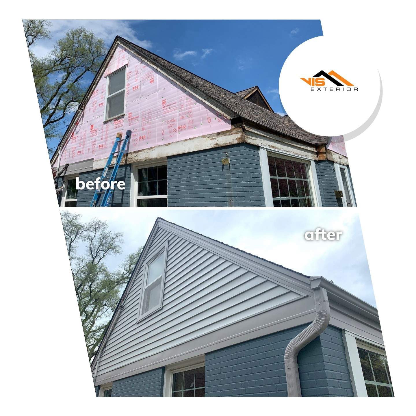 Vinyl siding installation and shingle roof replacement in Clarendon Hills before after project photo