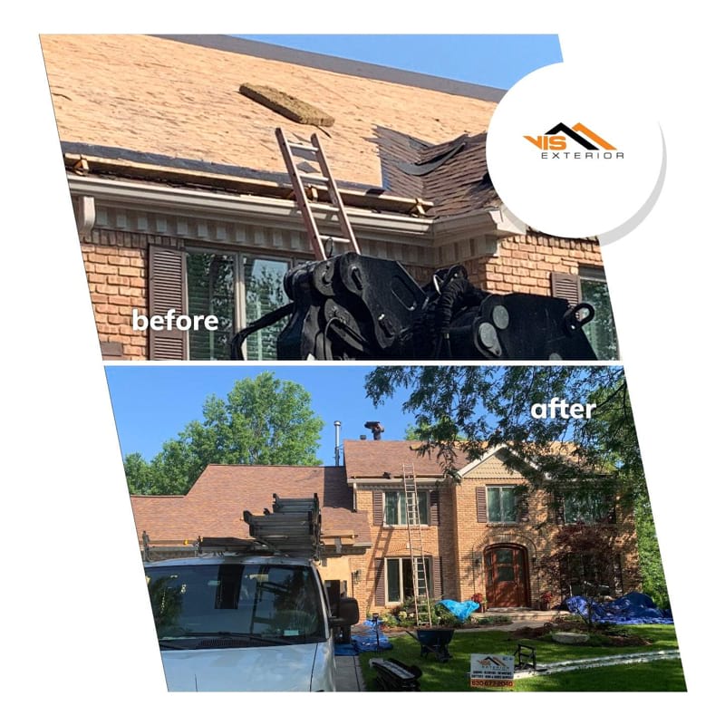Shingle roofing replacement after hail damage in Naperville before after project photo 1