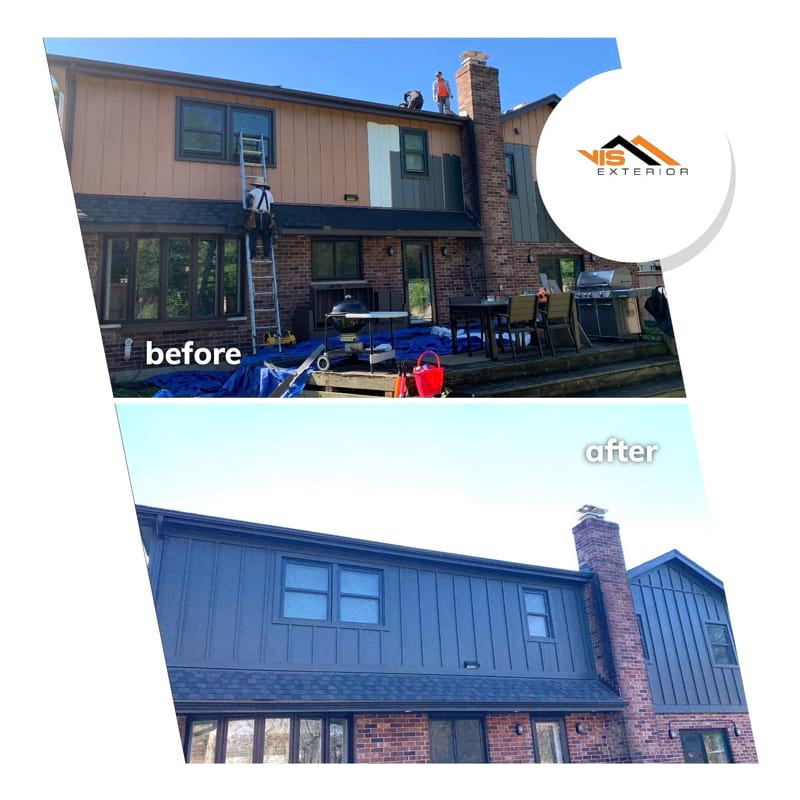 LP SmartSide siding and roof replacement in Downers Grove before after project photo 1