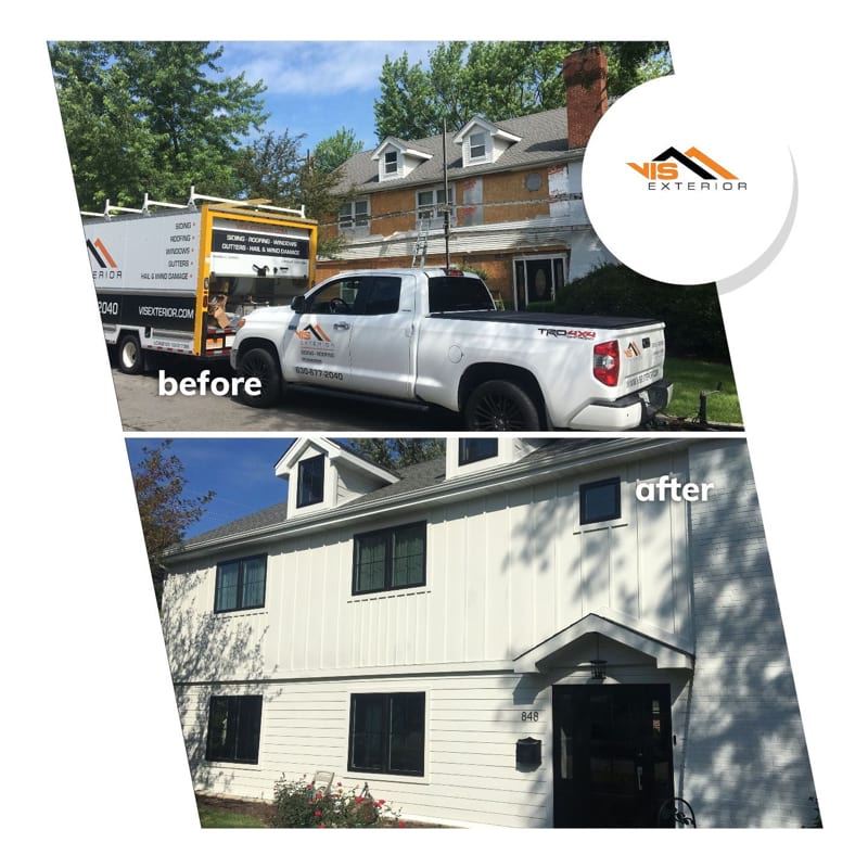 LP SmartSide siding and windows replacement in Hinsdale before after project photo 1