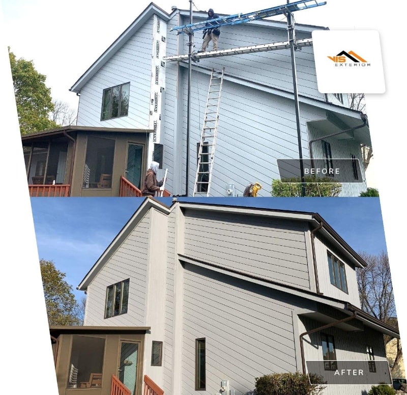Cedar siding and shingle roofing after hail damage in Bolingbrook before after project photo