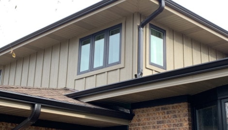 LP SmartSide siding, GAF shingle roofing, guttering and windows replacement in Lemont project photo 1