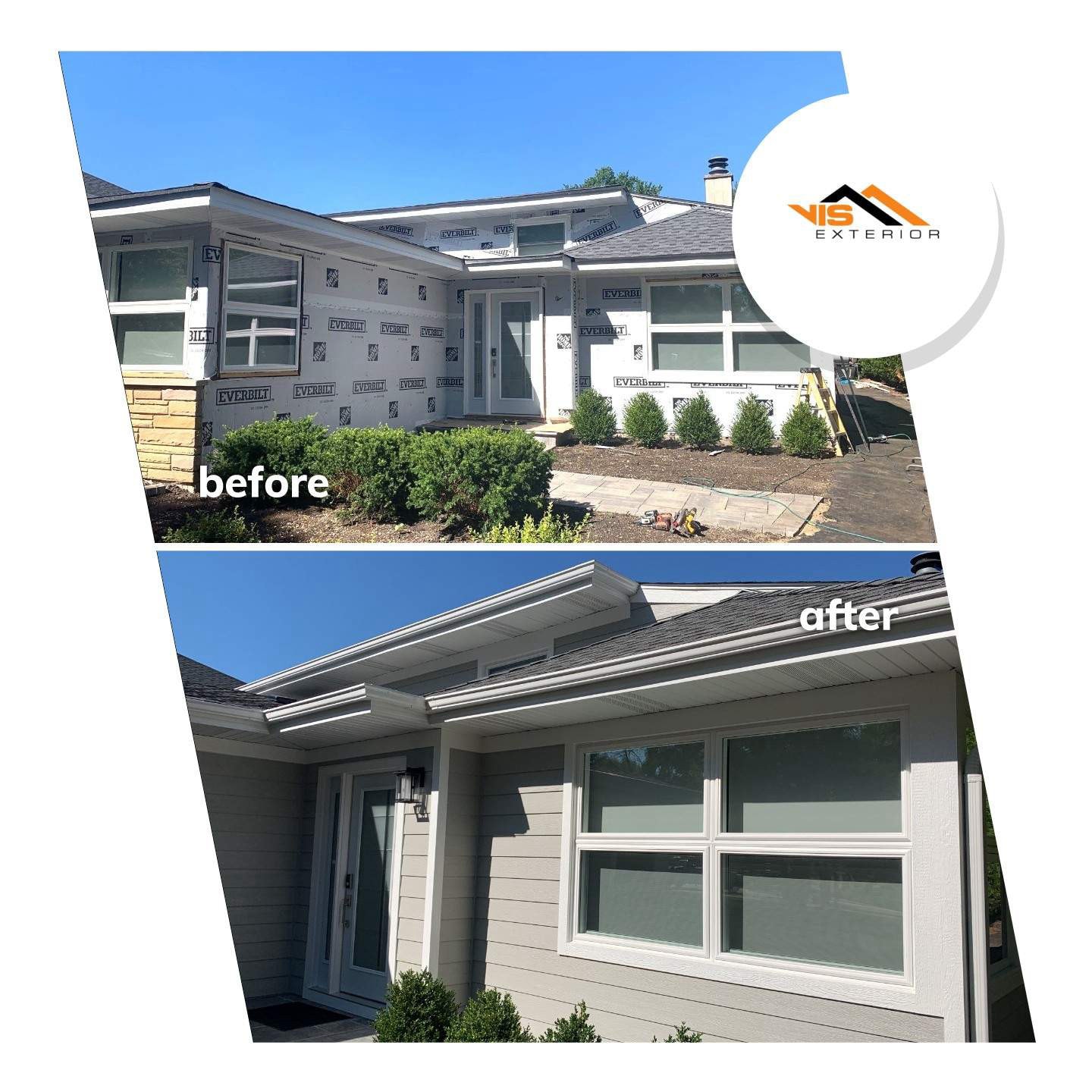 LP SmartSide siding installation and shingle roof replacement in Hinsdale before after project photo