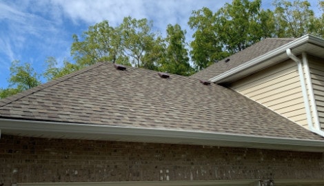 Old roof replacement installing Owens Corning architectural shingles and new gutters in Homer Glen project photo 2
