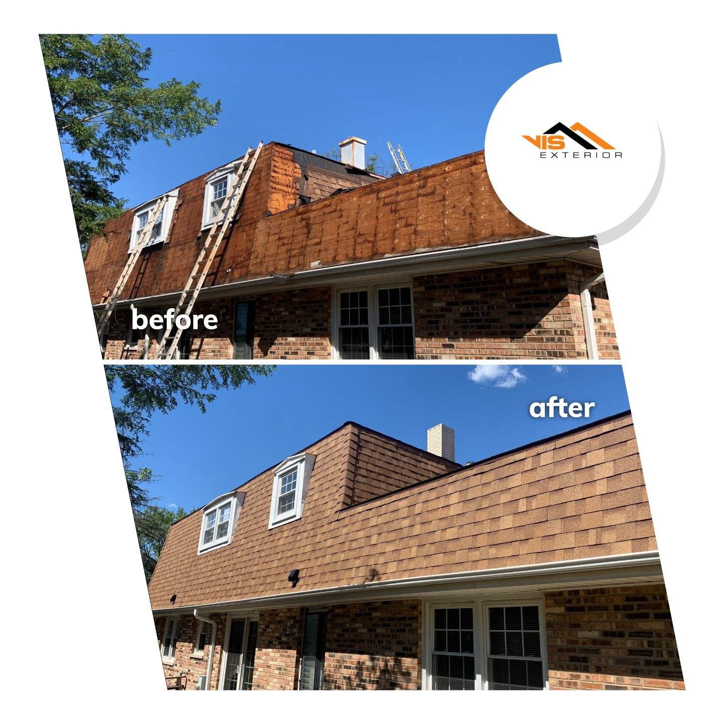 Shingle roof replacement after hail damage in Darien before after project photo