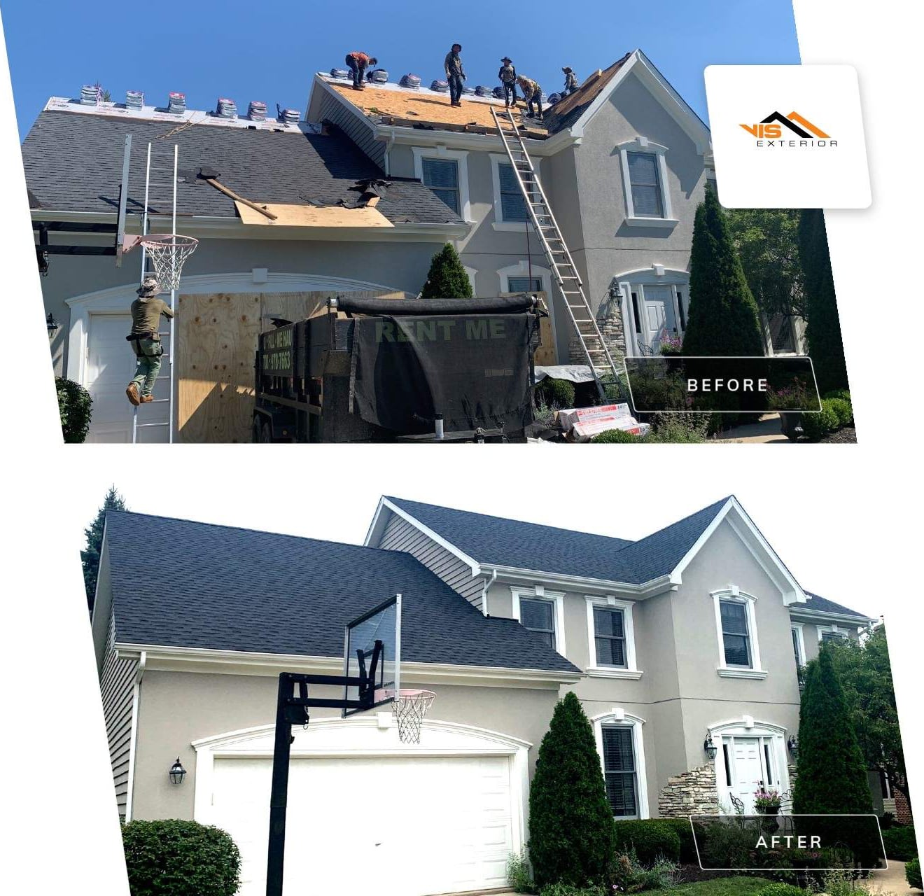 Roof inspection and shingle roofing after hail damage in Willow Springs before after project photo