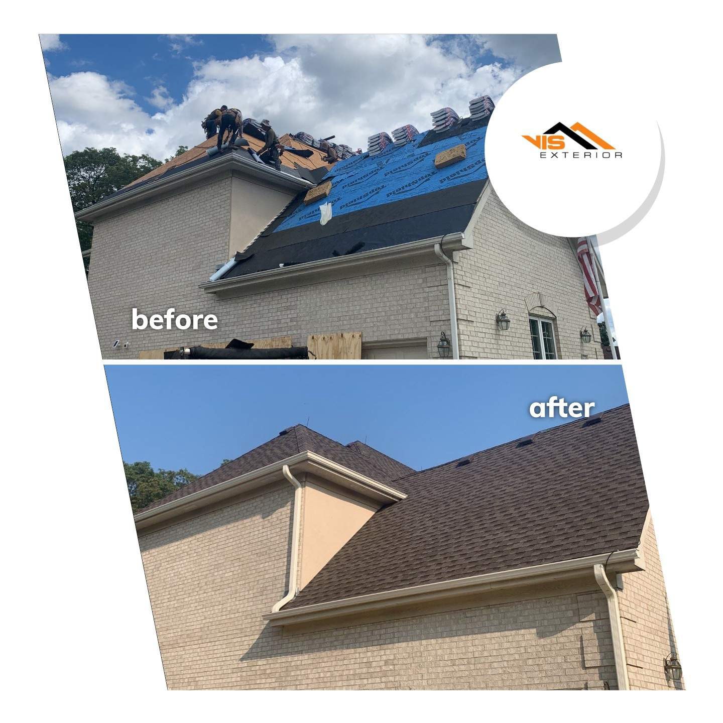 Shingle roof replacement and gutters in Willow Springs before after project photo