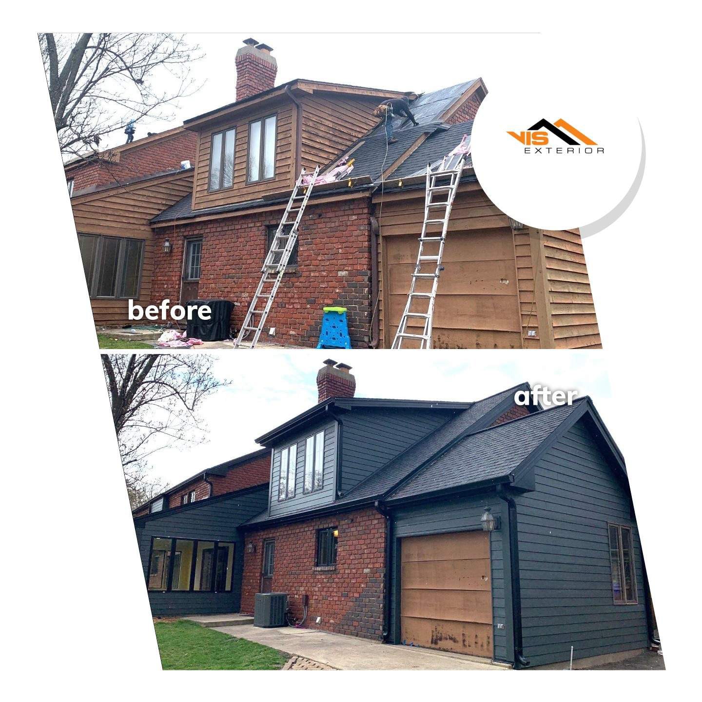 James Hardie siding installation and shingle roof replacement in Wheaton before after project photo