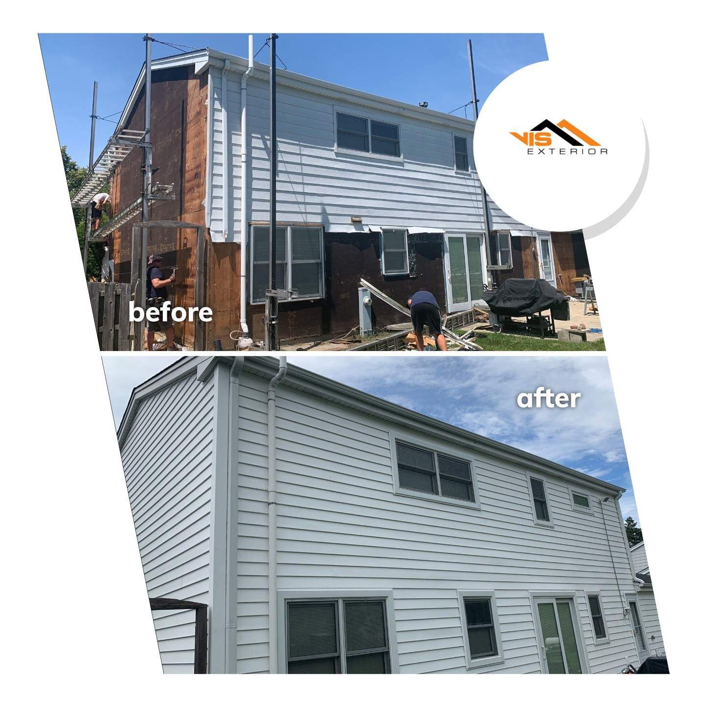 Vinyl siding installation and gutters replacement in Downers Grove before after project photo